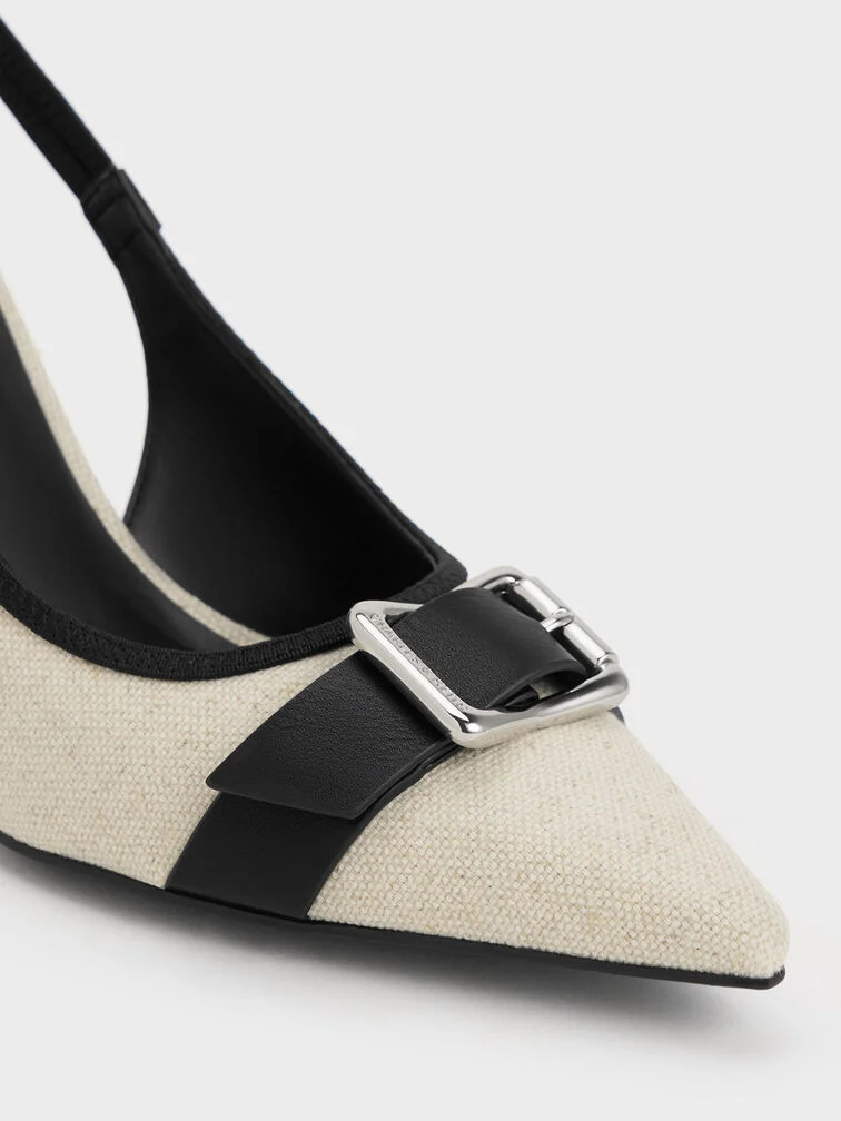 Anita Linen Buckled Pointed-Toe Slingback Pumps