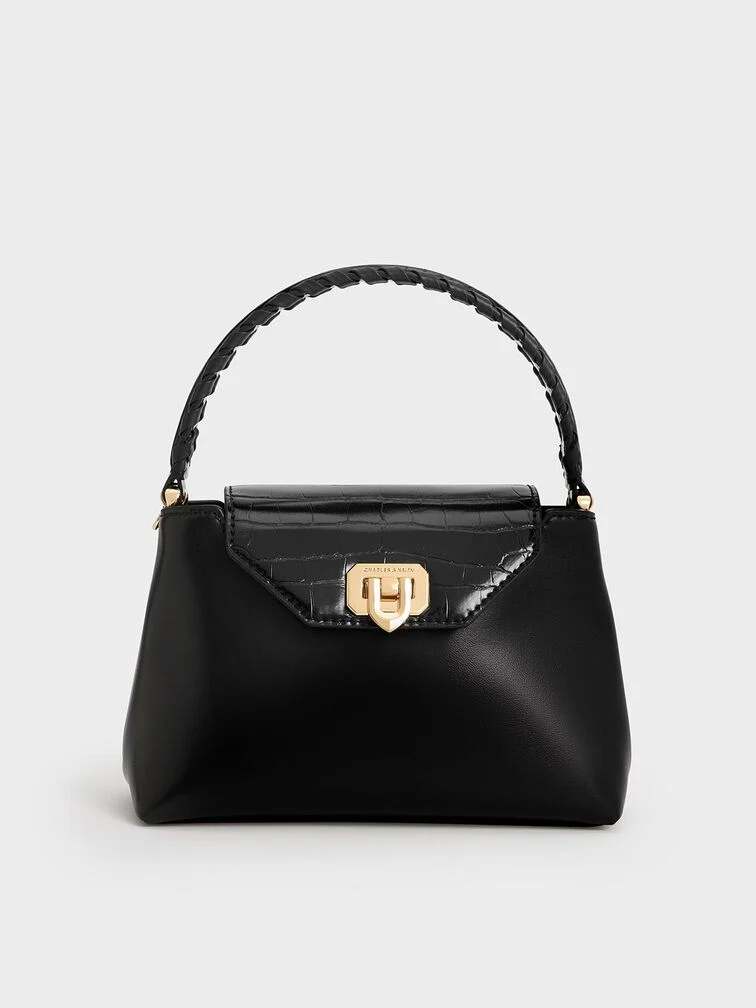 Arwen Croc-Effect Braided-Strap Top Handle Bag
