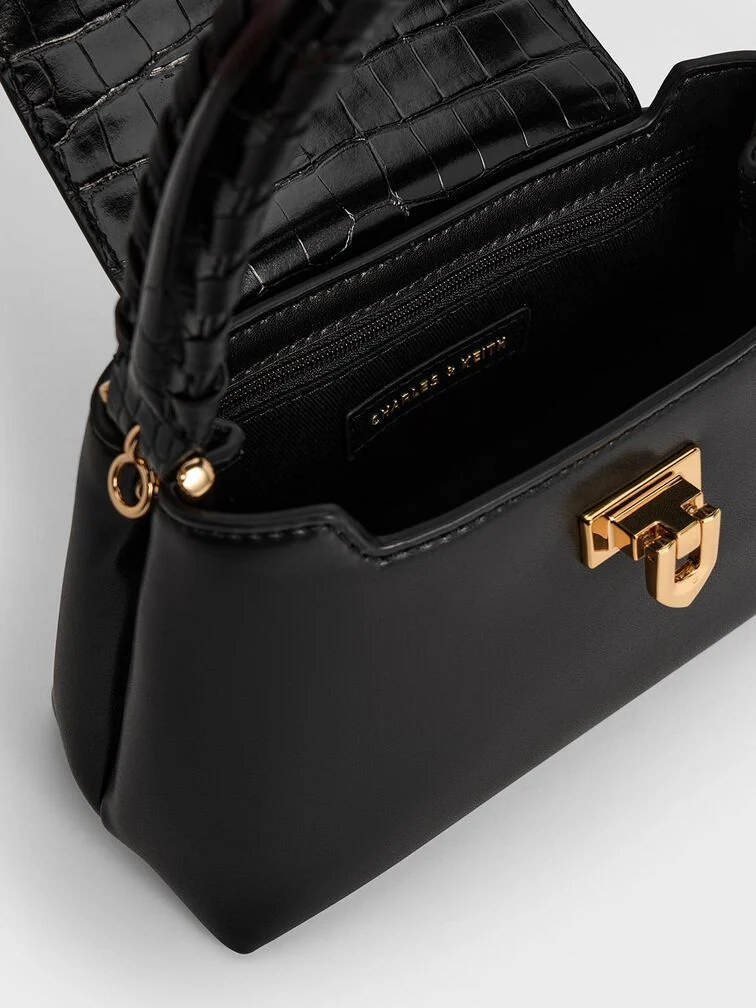 Arwen Croc-Effect Braided-Strap Top Handle Bag