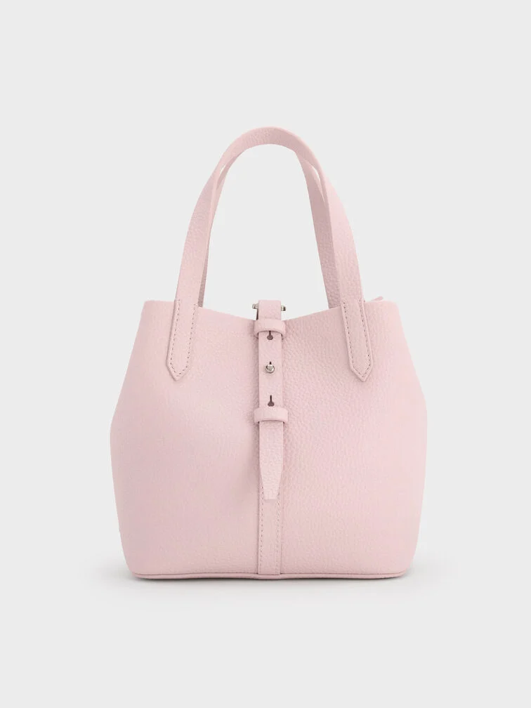 Beryl Recycled Leather Double-Handle Belted Bucket Bag