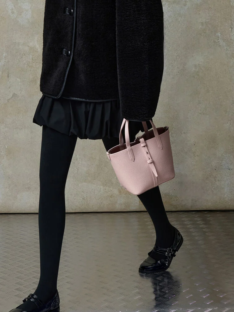 Beryl Recycled Leather Double-Handle Belted Bucket Bag