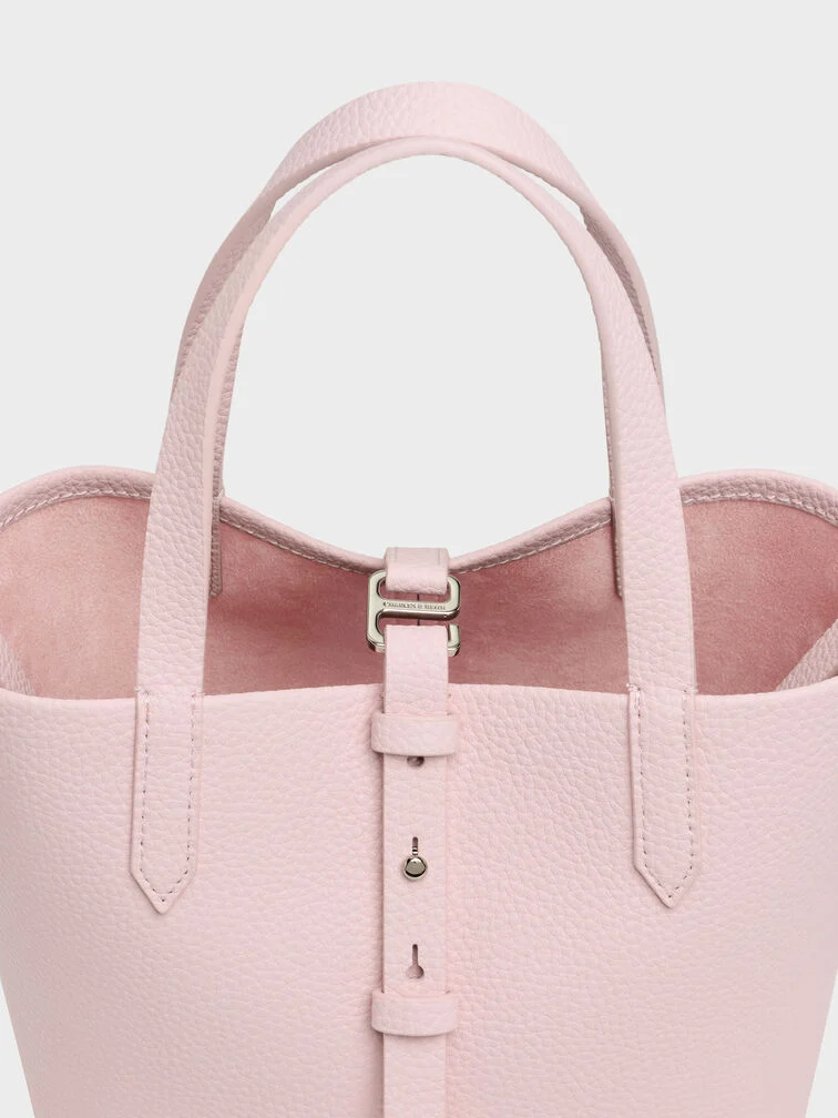 Beryl Recycled Leather Double-Handle Belted Bucket Bag