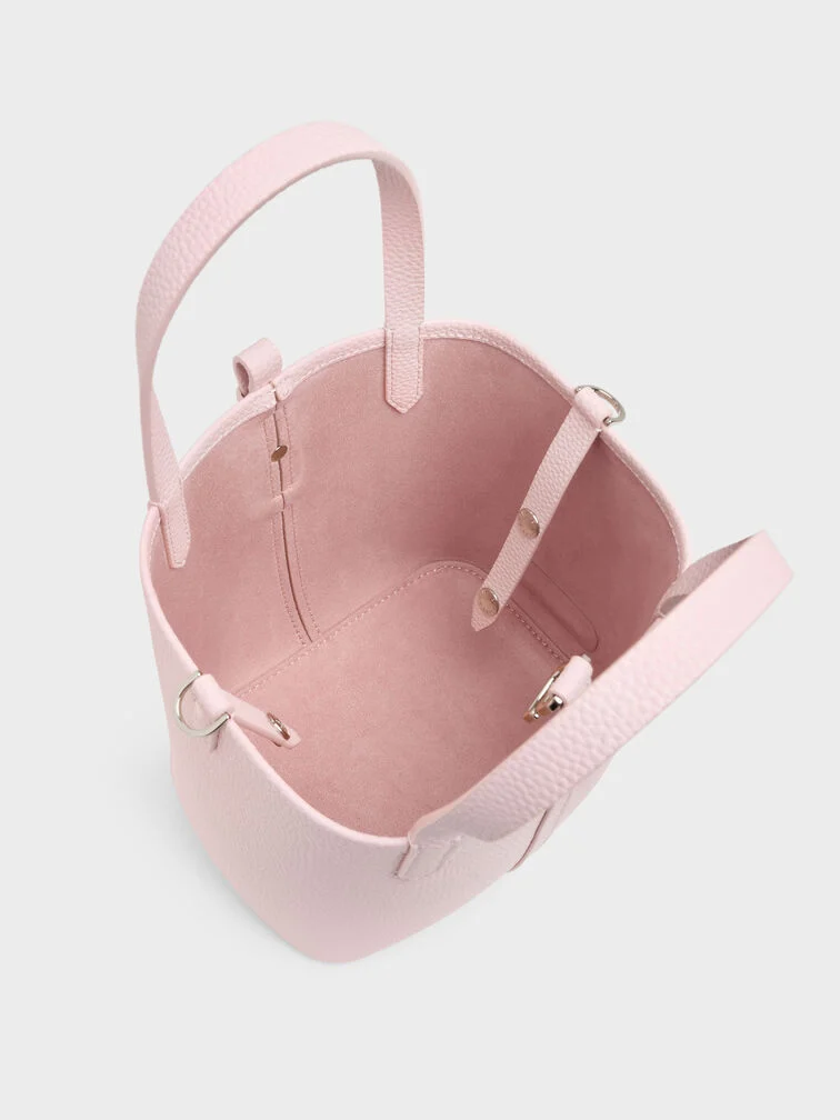 Beryl Recycled Leather Double-Handle Belted Bucket Bag