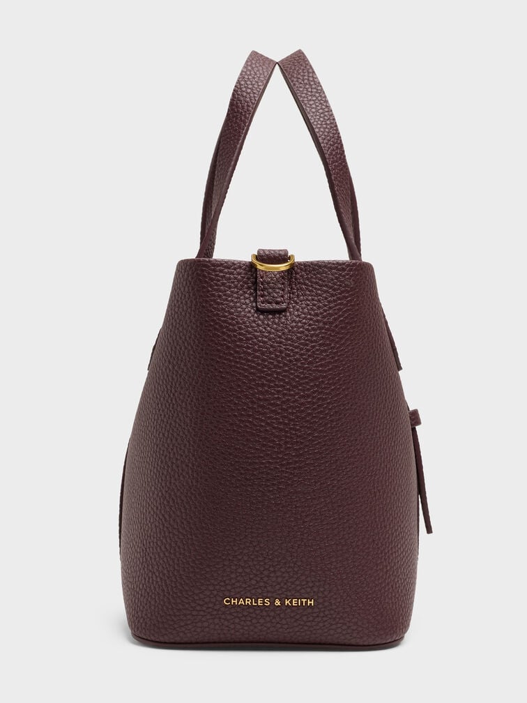 Beryl Recycled Leather Double-Handle Belted Bucket Bag