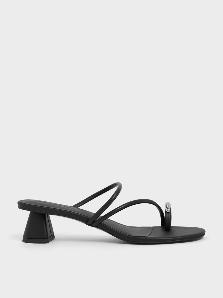 Metallic-Accent Strappy Toe-Ring High Heel Mules