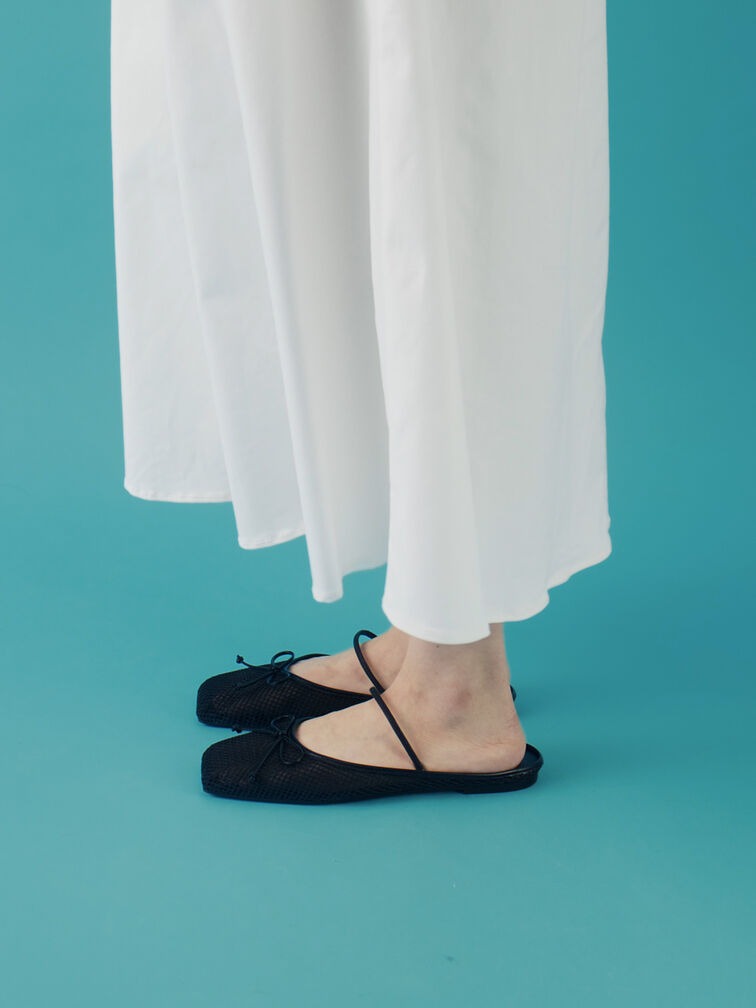 Mesh Bow Square-Toe Ballet Mules