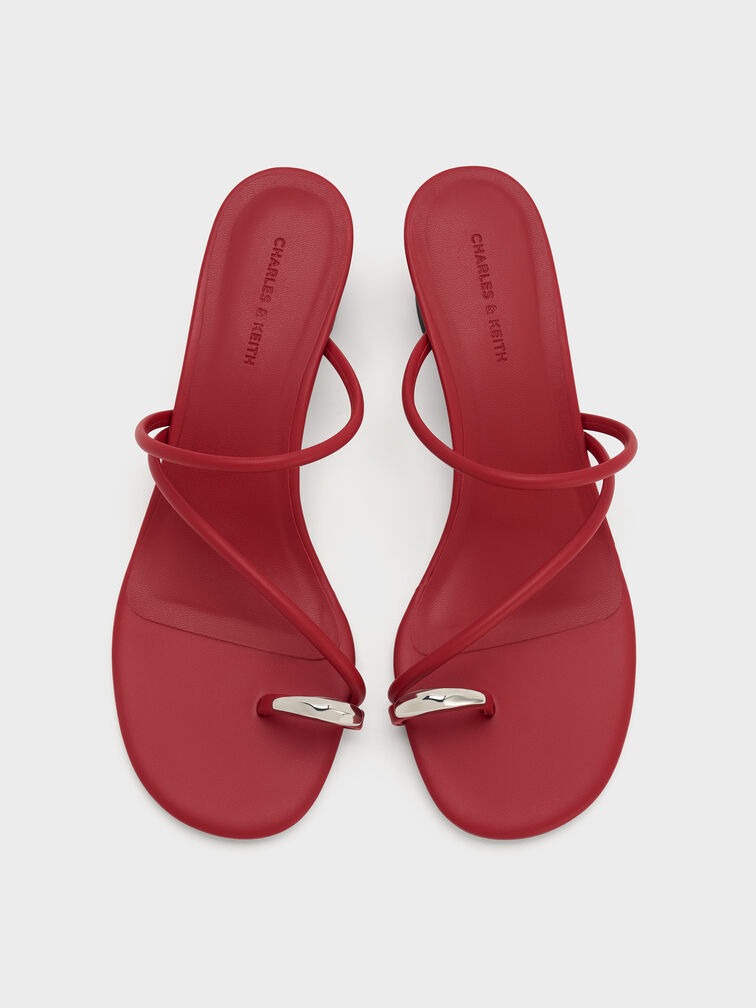 Metallic-Accent Strappy Toe-Ring Heeled Sandals