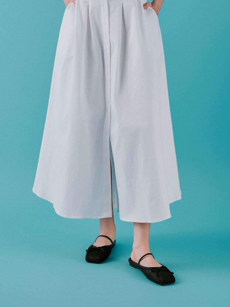 Mesh Bow Square-Toe Ballet Mules