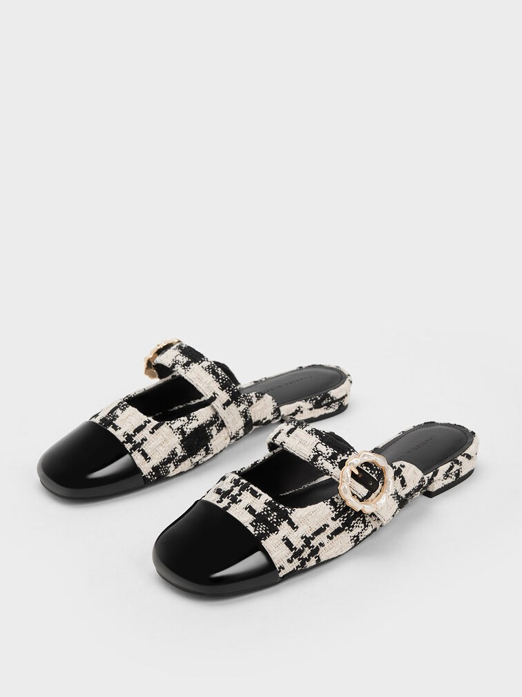 Tweed Pearl Buckle Mary Jane Mules