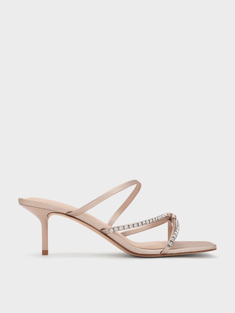 Gem-Embellished Strappy Heeled Sandals Long