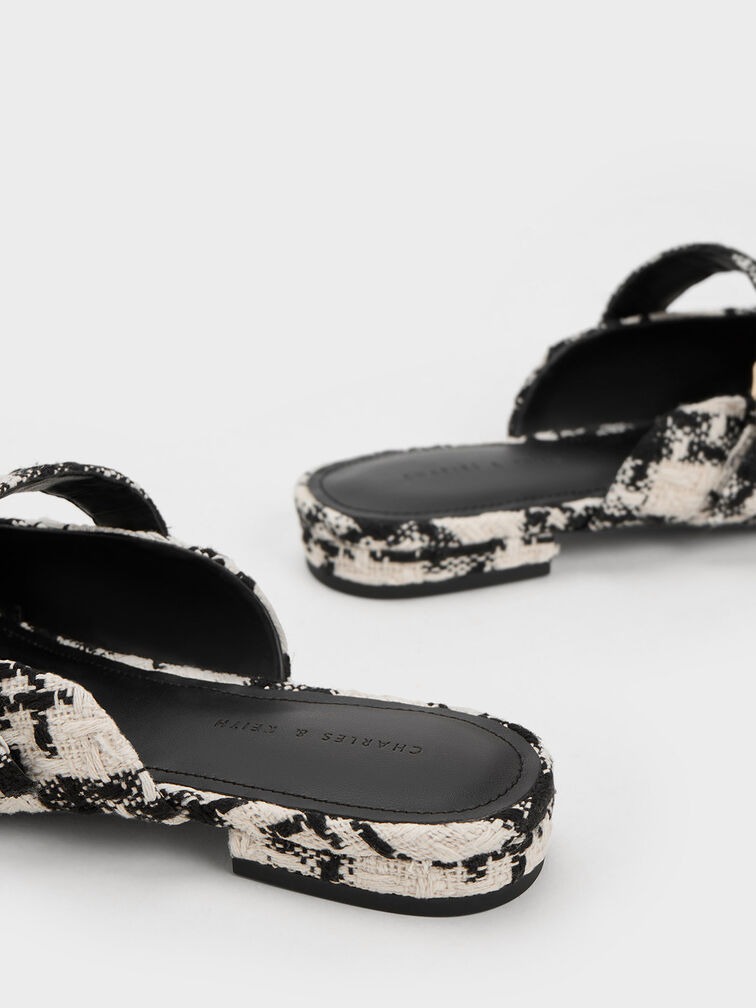 Tweed Pearl Buckle Mary Jane Mules