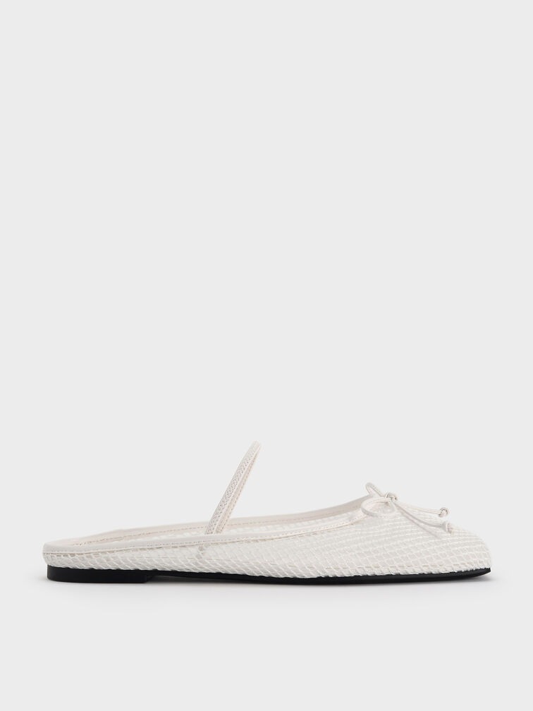 Mesh Bow Square-Toe Ballet Mules