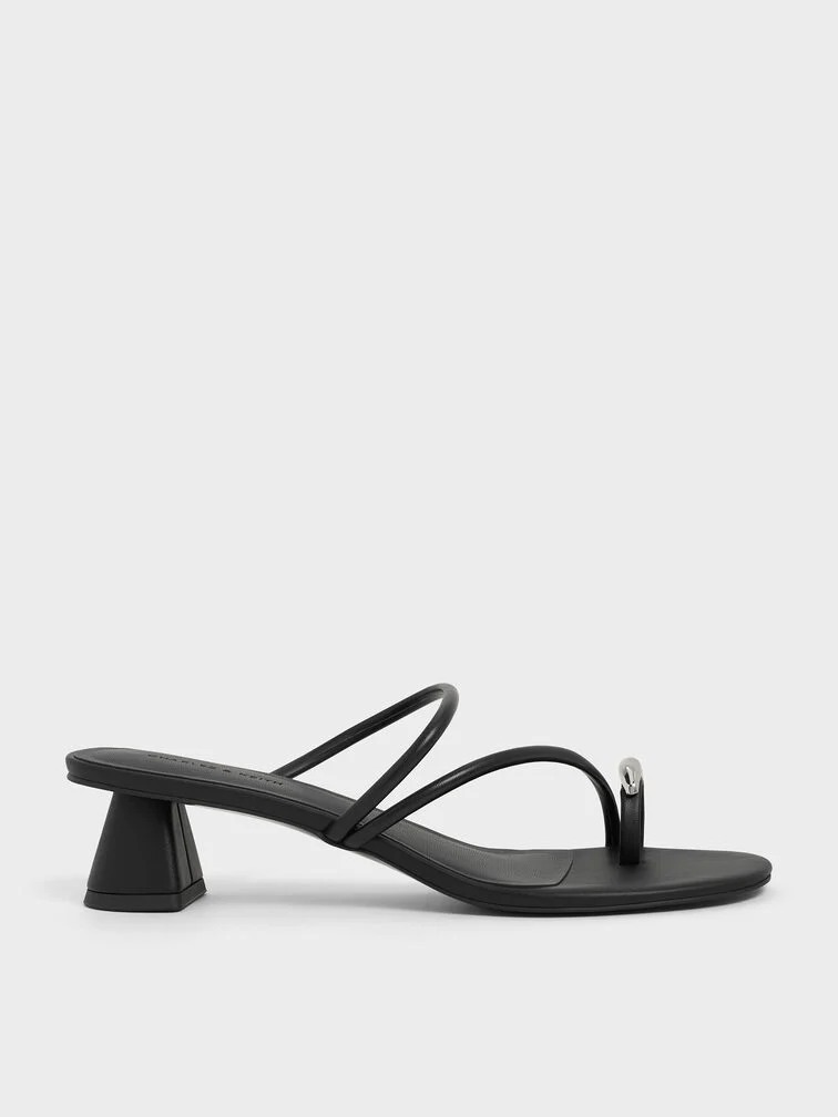 Metallic-Accent Strappy Toe-Ring High Heel Mules