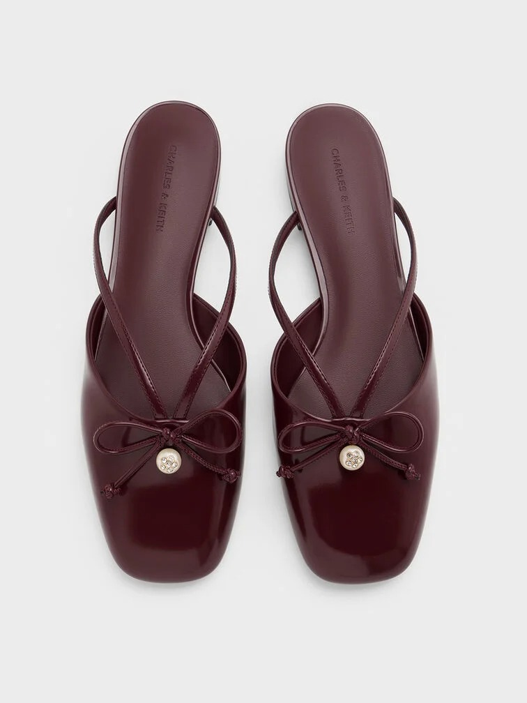 Pearl-Accent Bow Flat Mules