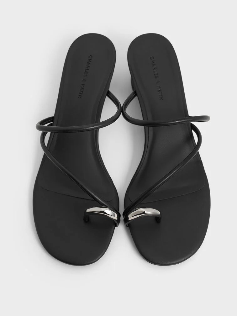 Metallic-Accent Strappy Toe-Ring High Heel Mules