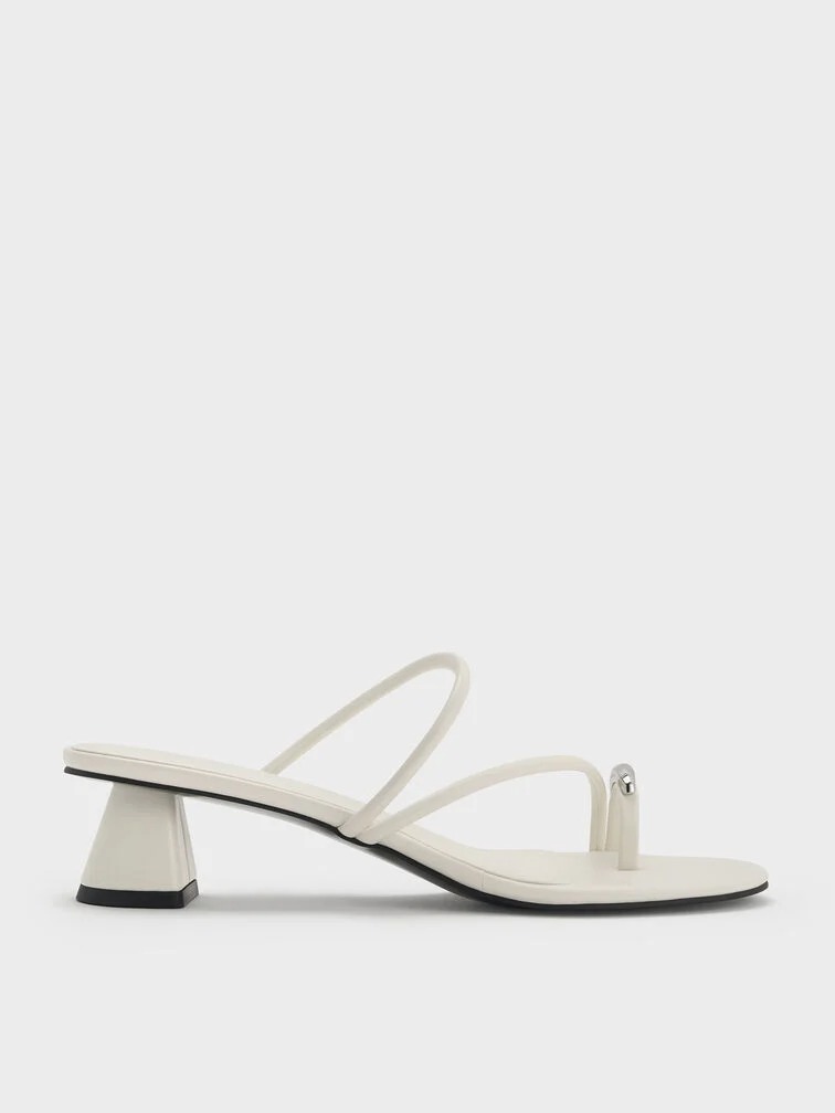 Metallic-Accent Strappy Toe-Ring High Heel Mules