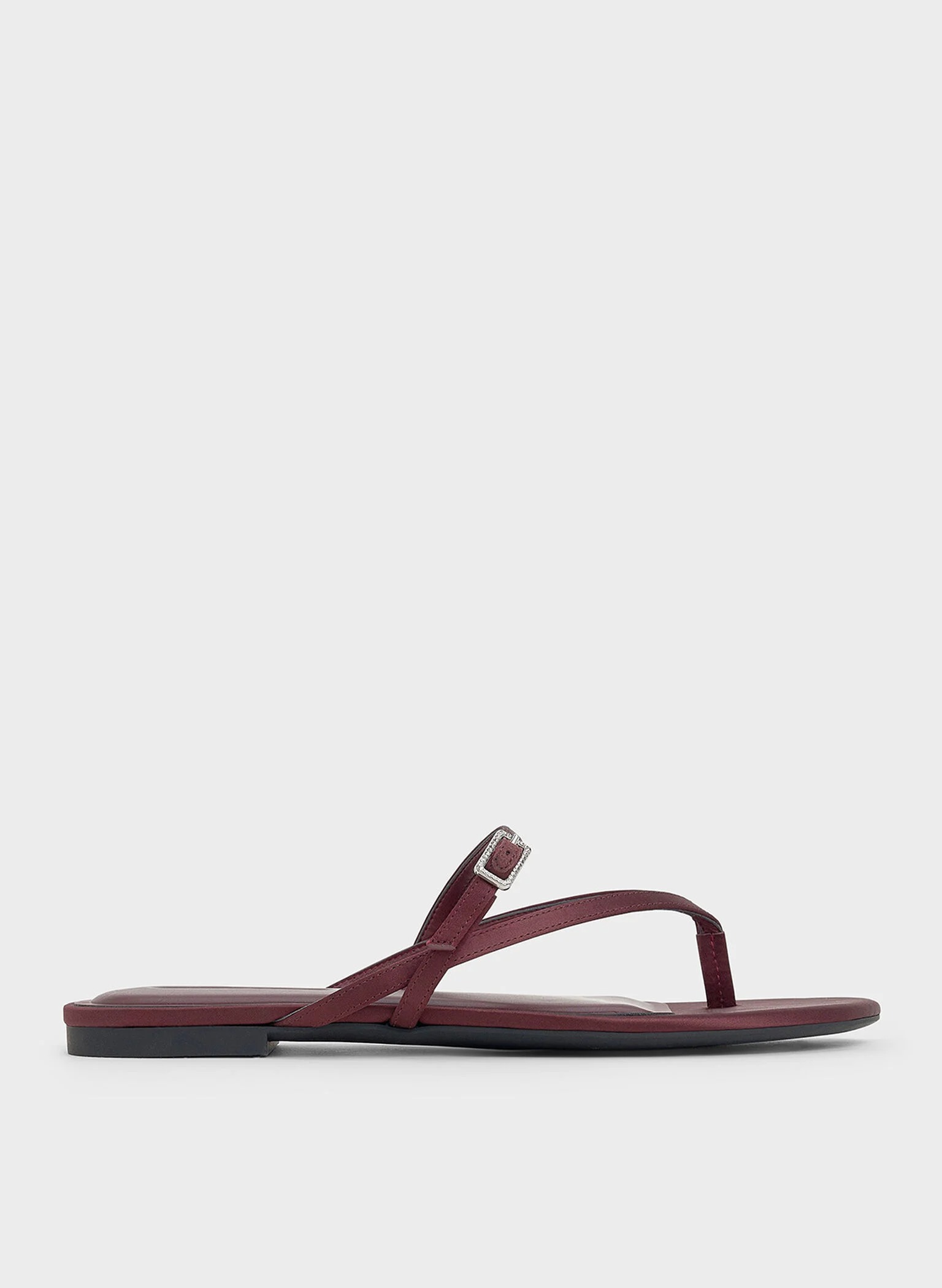 Metallic Crystal-Buckle Strappy Thong Sandals
