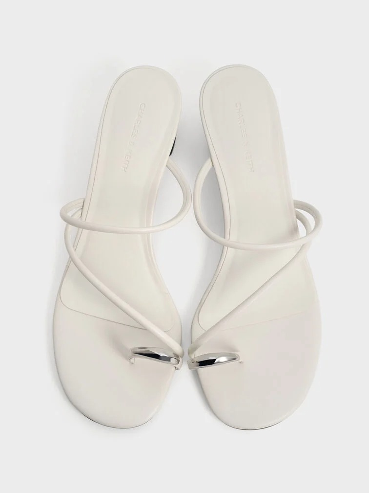 Metallic-Accent Strappy Toe-Ring High Heel Mules