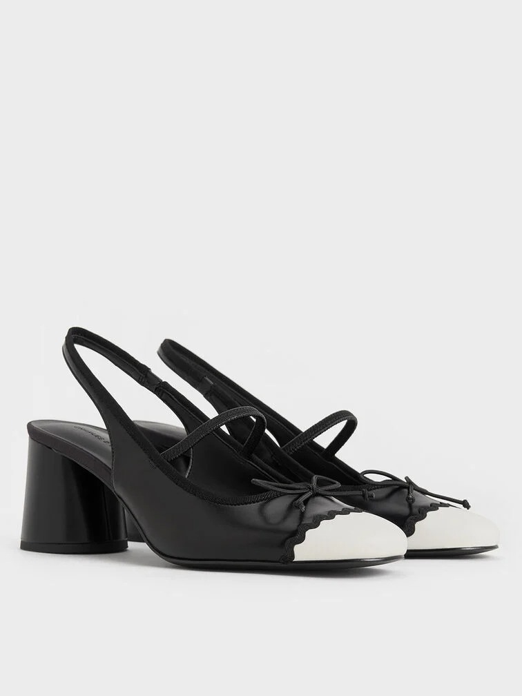 Two-Tone Bow Slingback Pumps