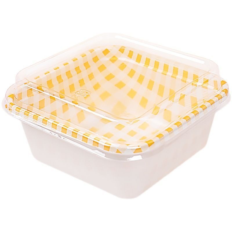 Hộp vuông bento caro nắp mica/ 50c