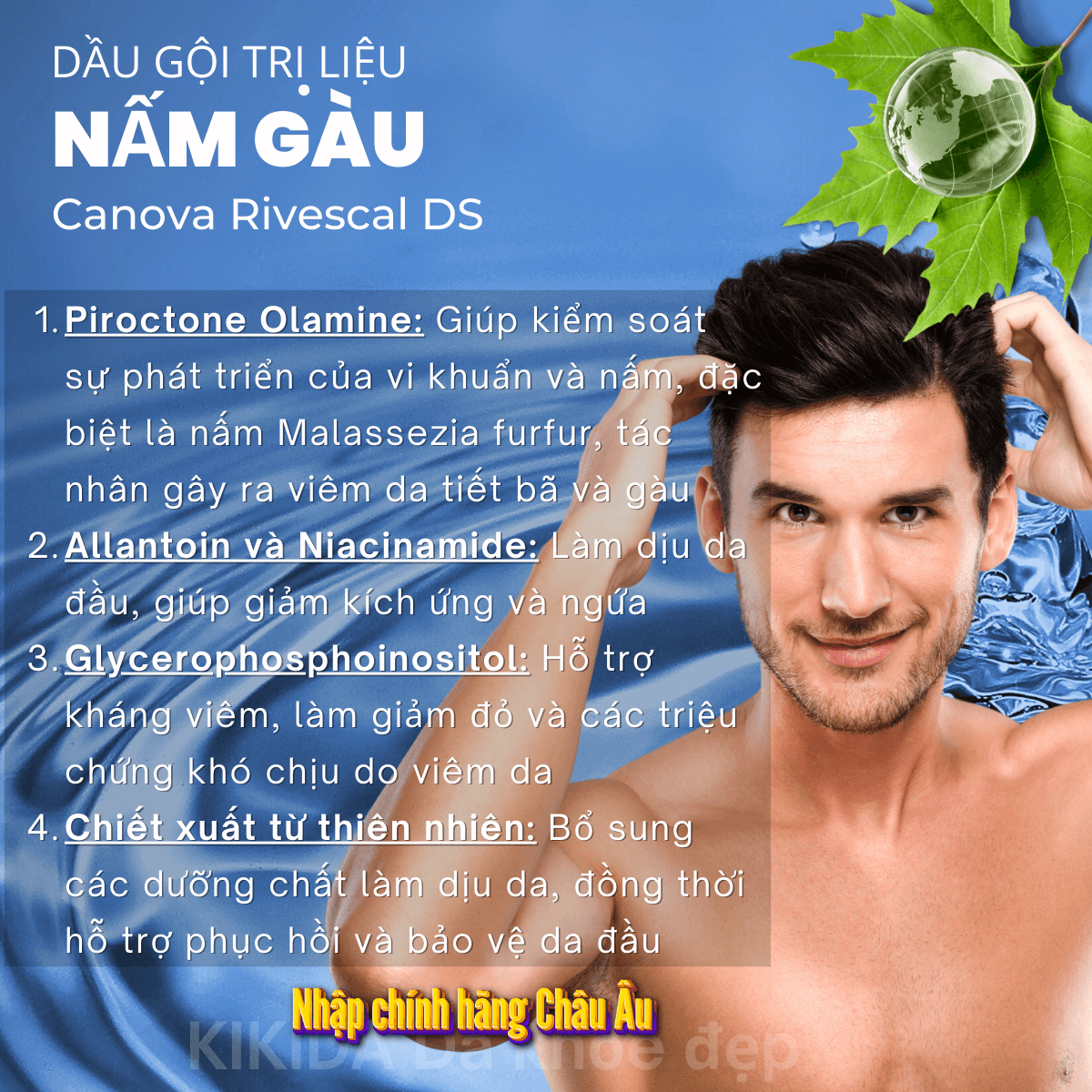 Dầu Gội Canova Rivescal DS 200ml – Giảm Viêm Da Đầu, Nấm Gàu, Mụn Đỏ, Viêm Da Tiết Bã, Làm Dịu Da Đầu, Kiểm Soát Nhờn Hiệu Quả