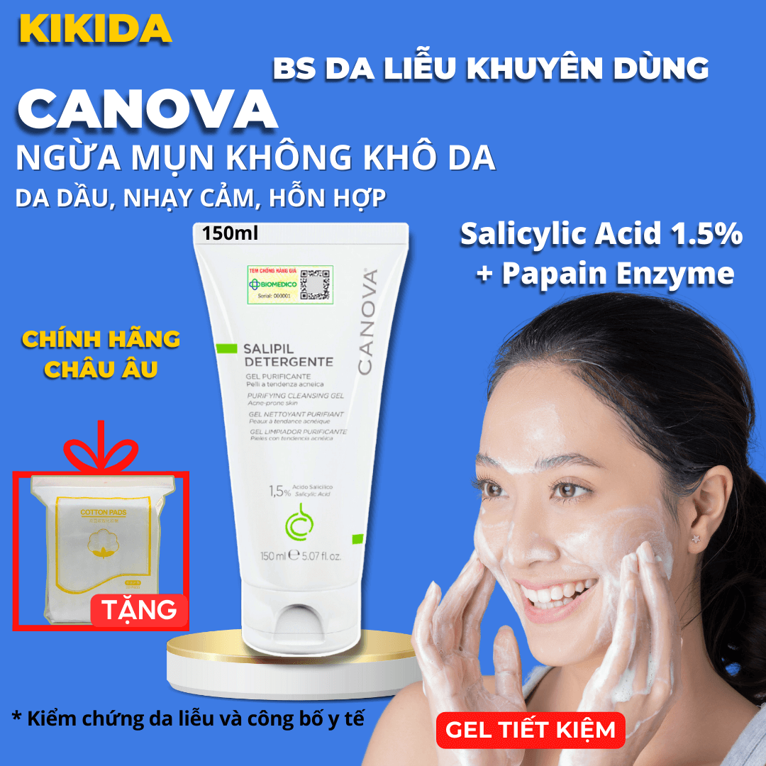 Gel rửa mặt ngừa mụn Canova Salipil Detergente Sifarma giúp loại bỏ bụi bẩn, tế bào chết, làm giảm và ngăn ngừa mụn (150ml)
