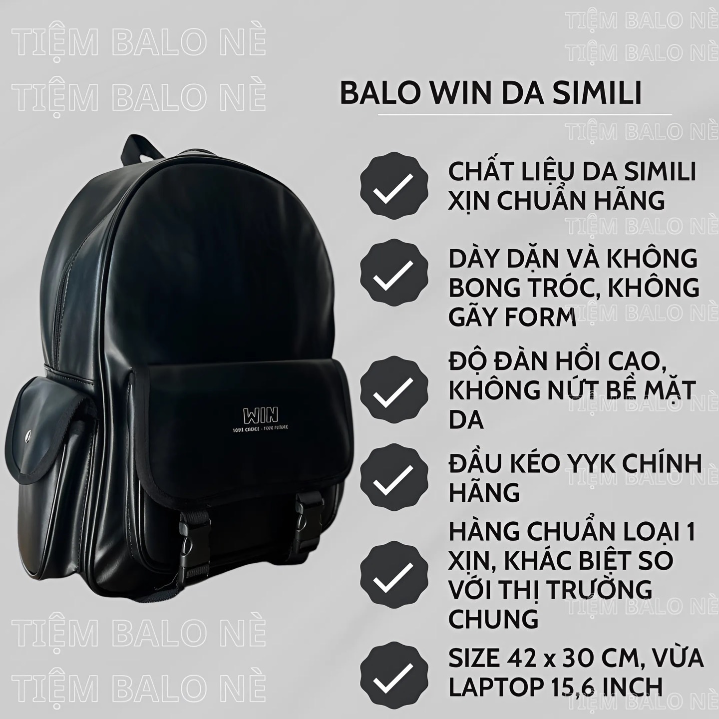 BALO DA PU CAO CẤP WIN BLACK