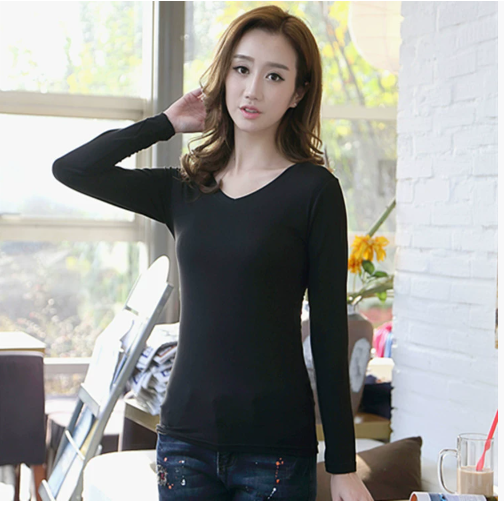 Quần áo nữ mới 2025 áo thun nữ tay dài màu đen trắng mùa xuân quần áo thu áo thun nữ quần áo lụa sữa ôm sát ebay