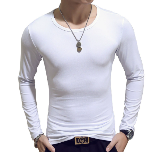 Áo thun nam tay dài màu trơn đơn giản cổ tròn mùa xuân thu dành cho nam giới trẻ tuổi