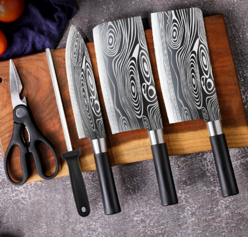 Bộ dao nhà bếp đầy đủ bộ dao gia dụng, dao chặt xương, dao thái lát hoa văn Damascus