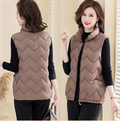 Áo khoác phao chần bông siêu nhẹ cho mẹ, cho người già, họa tiết sóng