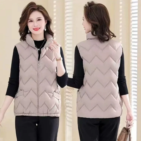 Áo khoác phao chần bông siêu nhẹ cho mẹ, cho người già, họa tiết sóng