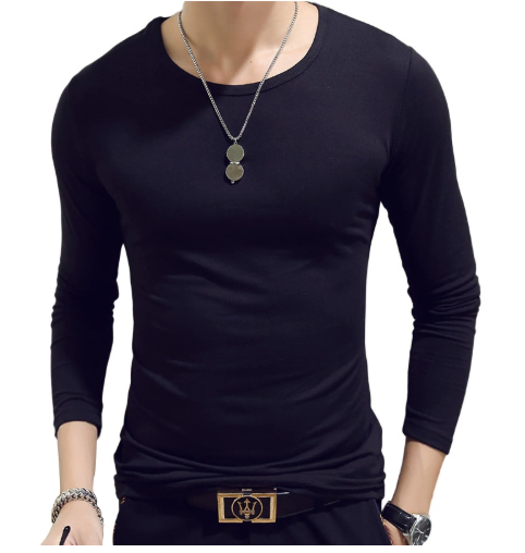 Áo thun nam tay dài màu trơn đơn giản cổ tròn mùa xuân thu dành cho nam giới trẻ tuổi