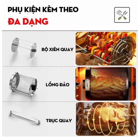 Nồi Chiên Không Dầu Nineshield 12.5L KB-1202 Nướng Nguyên Con Gà Gần 3 Cân Bảo Hành 12 Tháng
