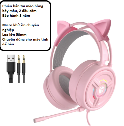 Tai nghe chơi game có dây Panson PSH-200 Cat Edition Pink Crystal dành cho máy tính để bàn và máy tính xách tay có micrô