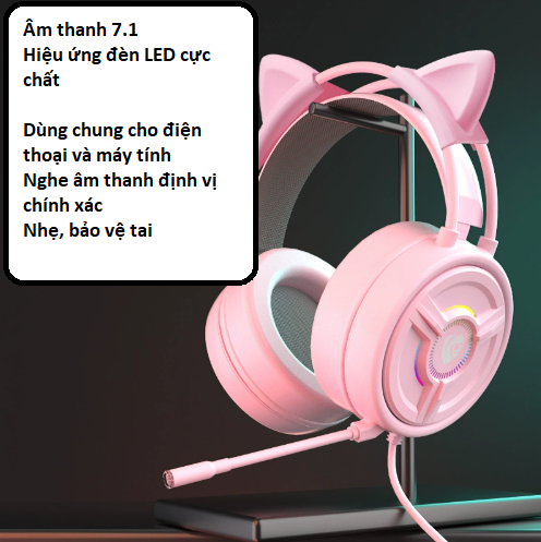 Tai nghe chơi game có dây Panson PSH-200 Cat Edition Pink Crystal dành cho máy tính để bàn và máy tính xách tay có micrô