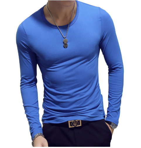 Áo thun nam tay dài màu trơn đơn giản cổ tròn mùa xuân thu dành cho nam giới trẻ tuổi