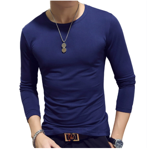 Áo thun nam tay dài màu trơn đơn giản cổ tròn mùa xuân thu dành cho nam giới trẻ tuổi