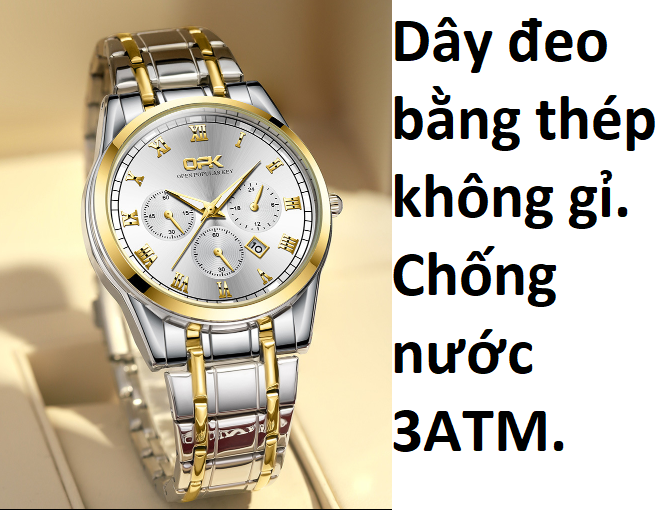 ĐỒNG HỒ OPK nam demi mặt vàng