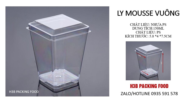 Ly nhựa mousse vuông WH-24 - set kèm nắp