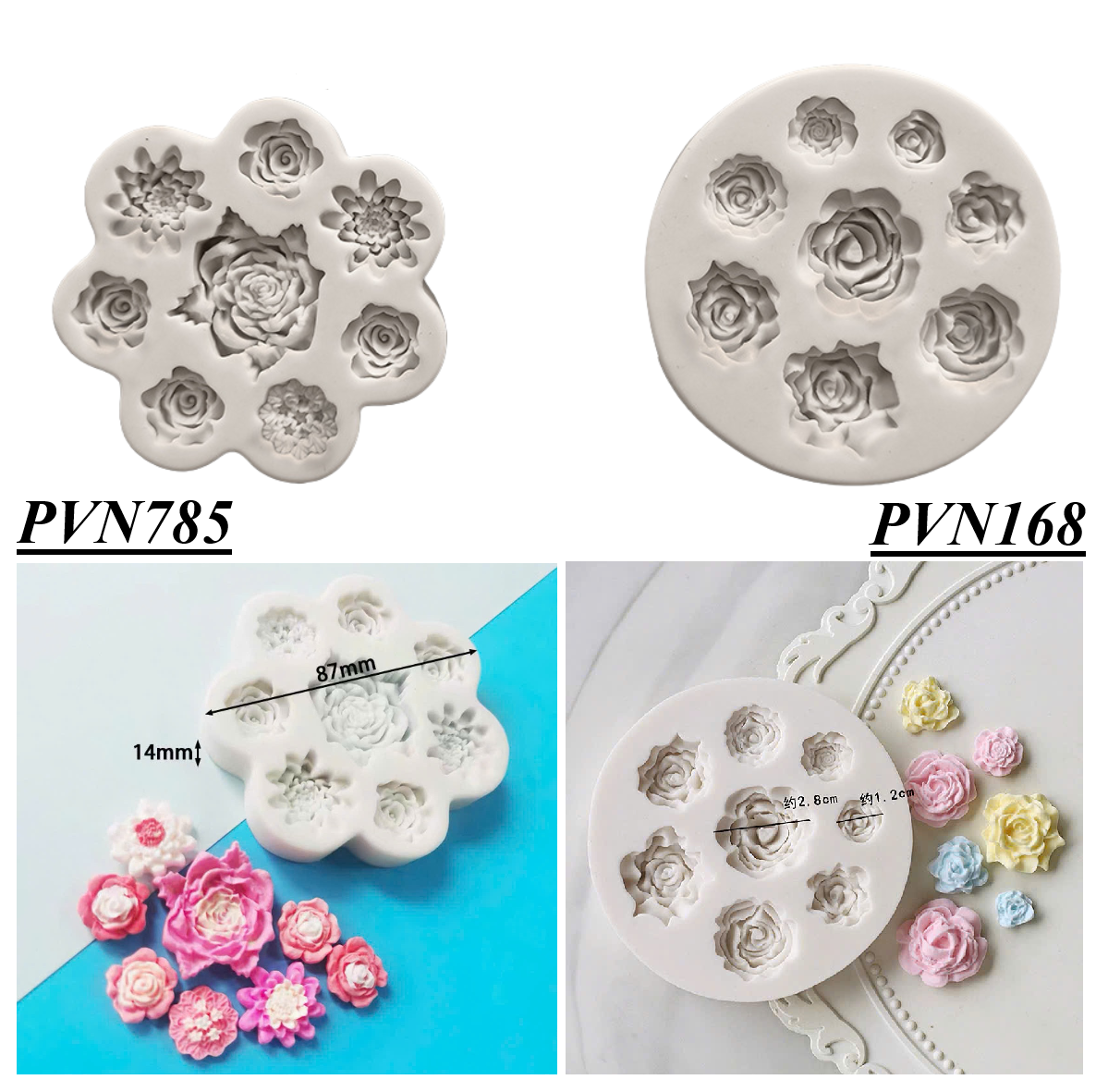 Khuôn silicon 8 hoa hồng mới (khuôn tròn)