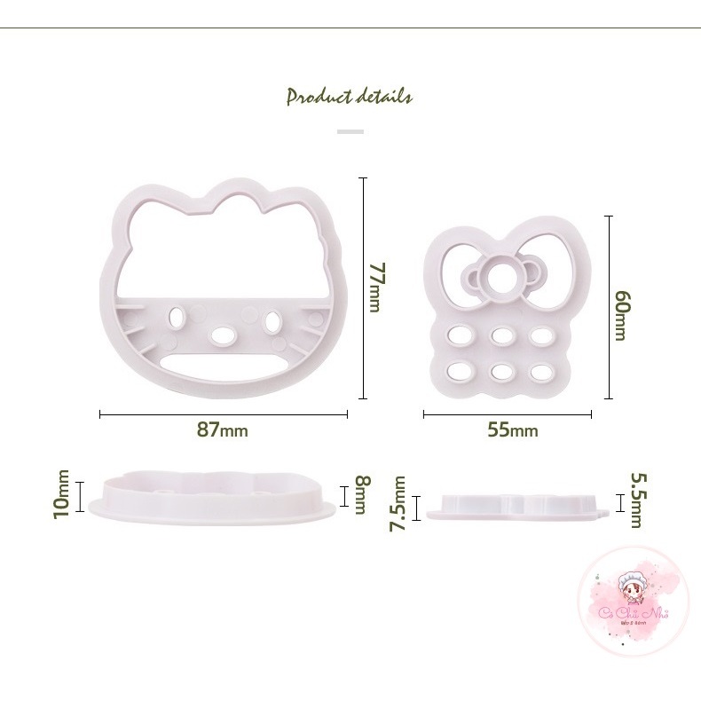 Khuôn nhấn nhựa tạo hình bánh quy, bánh bao mèo Kitty, chữ nhật, 7 châu lục, 3 hoa cúc