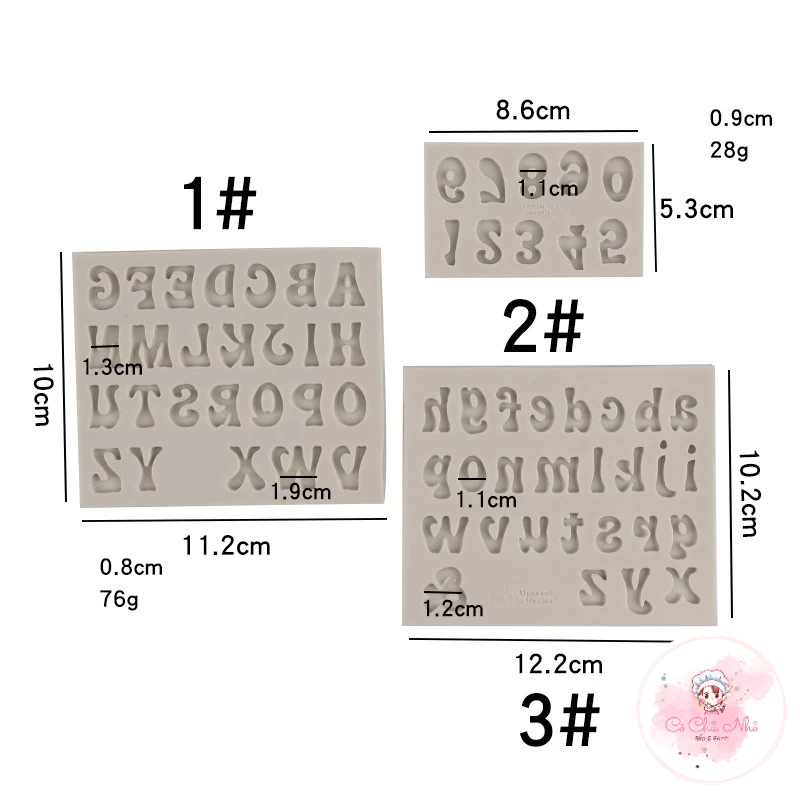 Bộ silicon số + chữ 3 cái (thường - khuôn hồng/trắng) - Bộ 3 món MM-6052