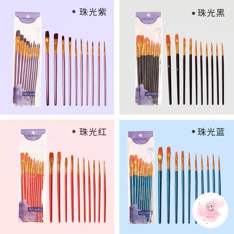 Bộ 10 cọ cao cấp, tô màu bánh kem, cọ vẽ tranh, cọ tô màu, tô tượng