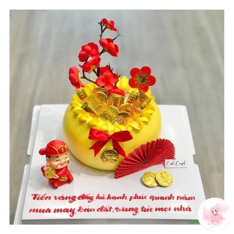 Cành đào đỏ, hồng 30cm - phụ kiện trang trí bánh kem tết