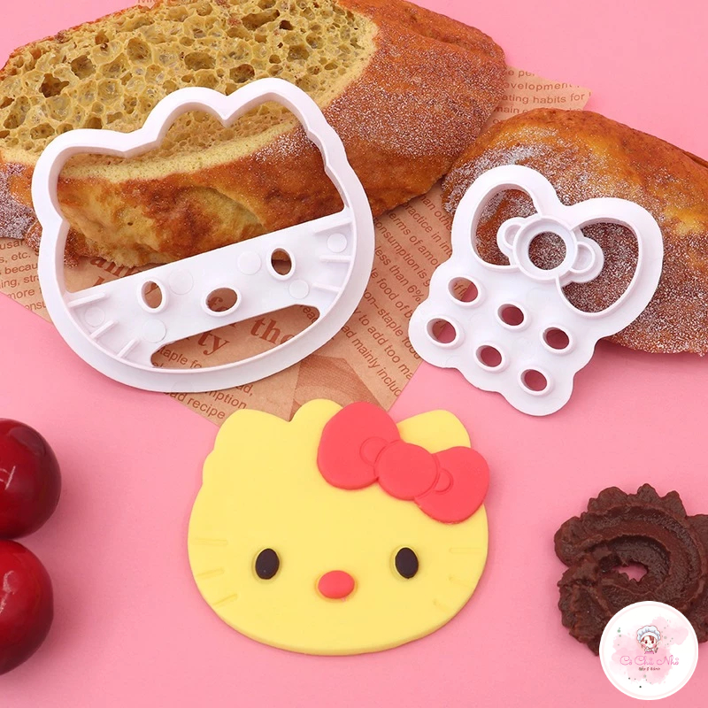 Khuôn nhấn nhựa tạo hình bánh quy, bánh bao mèo Kitty, chữ nhật, 7 châu lục, 3 hoa cúc