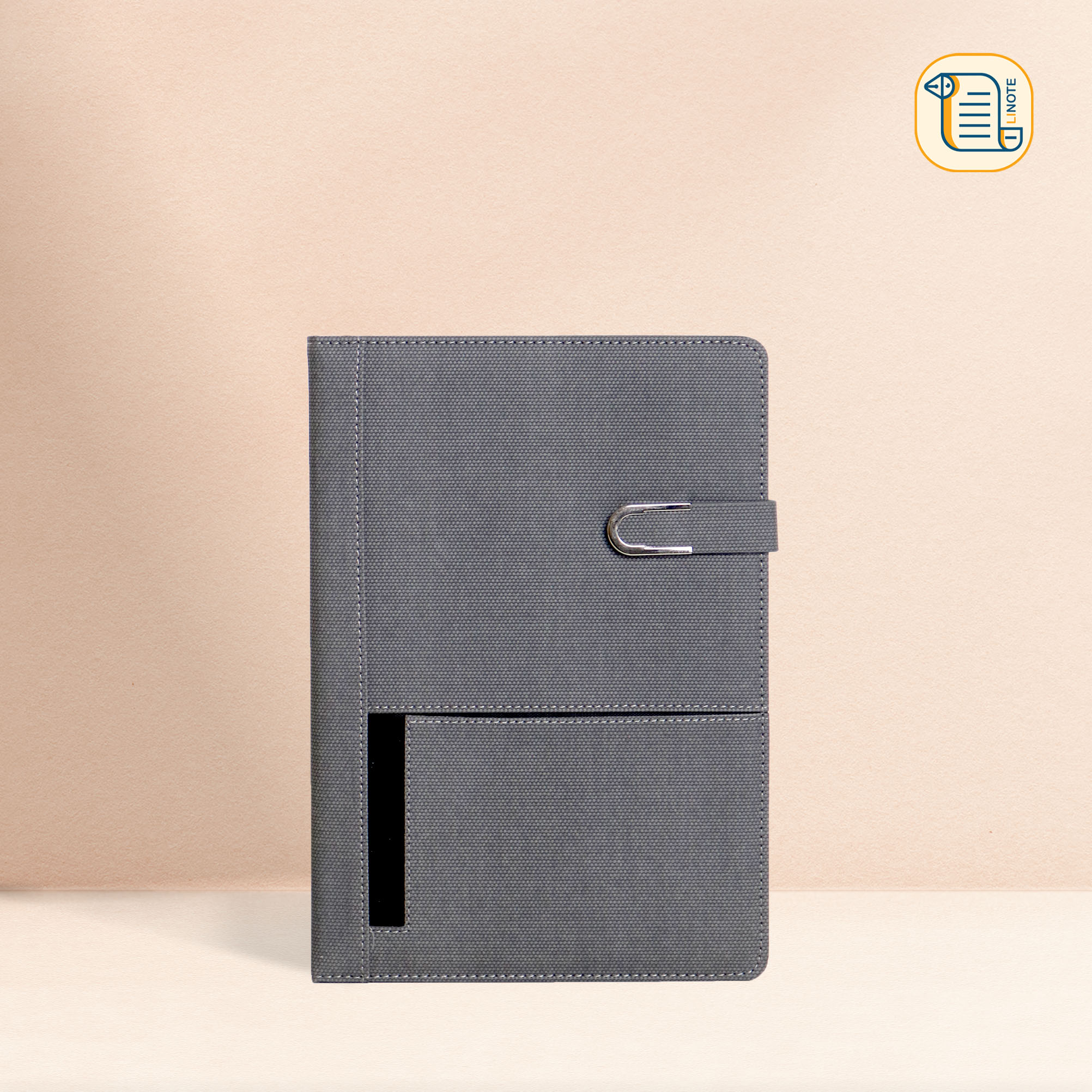 Sổ tay B5 kẻ ngang bìa da vân vải khuy từ nam châm 70gsm, 200 trang, cài bút, để thẻ