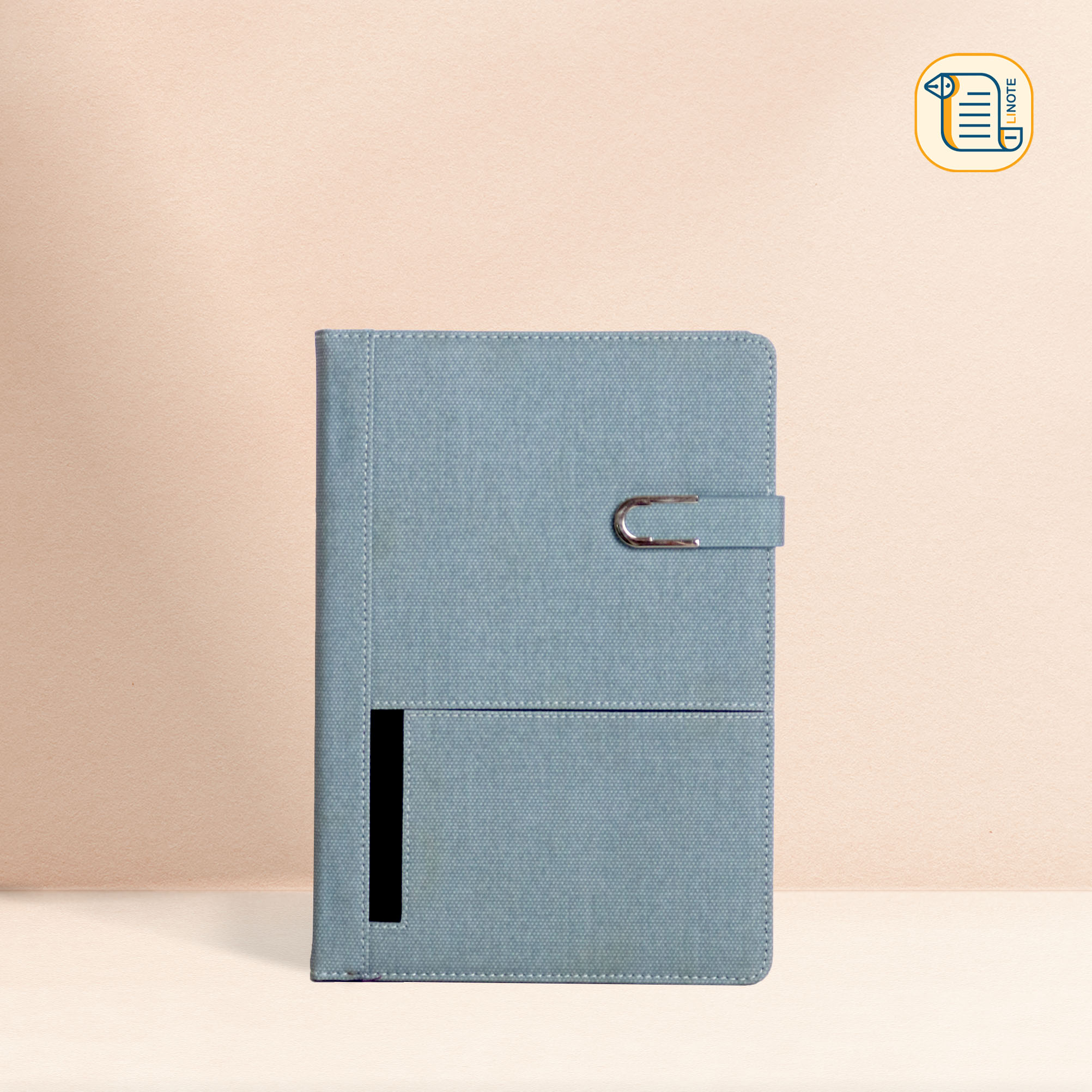 Sổ tay B5 kẻ ngang bìa da vân vải khuy từ nam châm 70gsm, 200 trang, cài bút, để thẻ