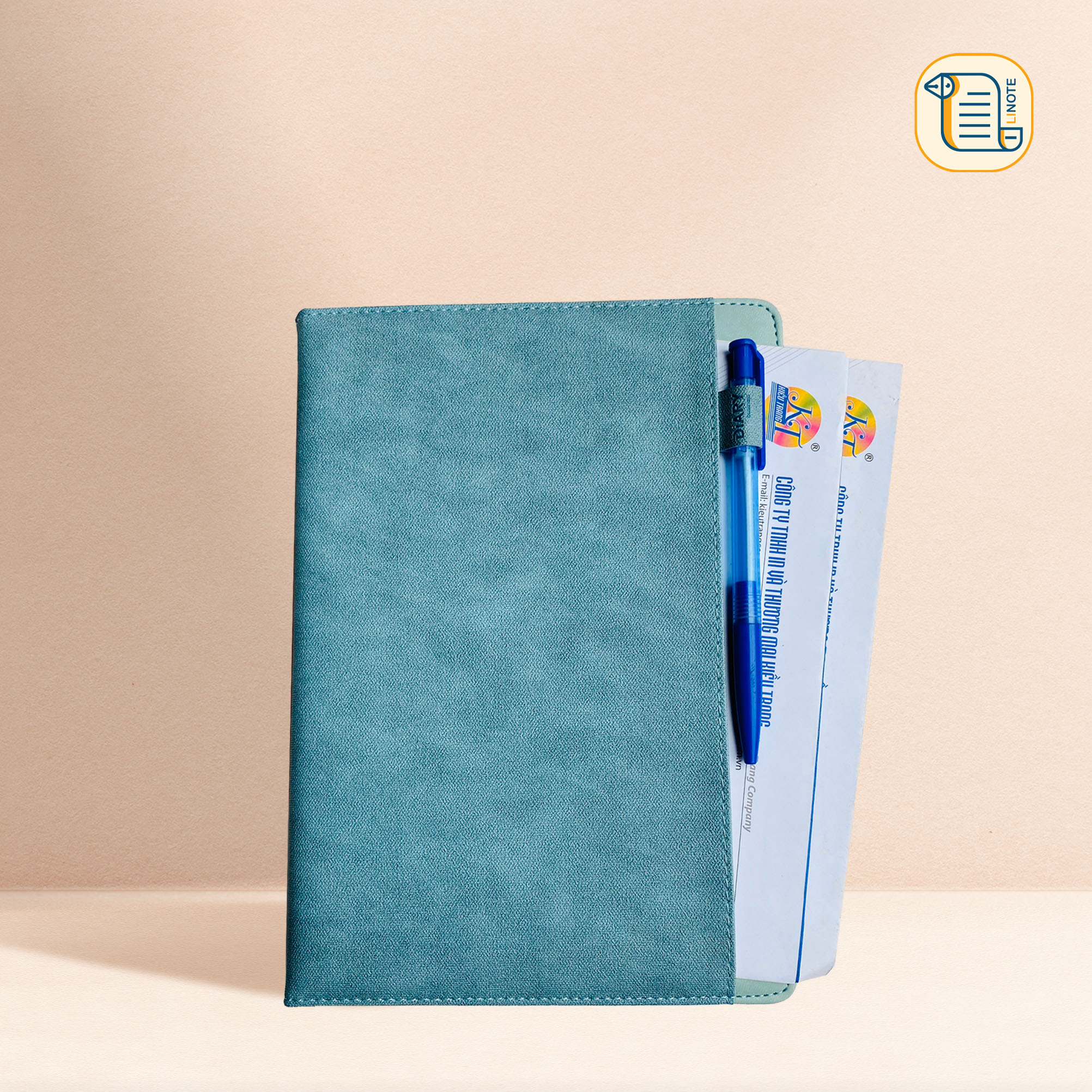 Sổ tay B5 kẻ ngang bìa da vân vải 70gsm, 200 trang, cài bút, để thẻ