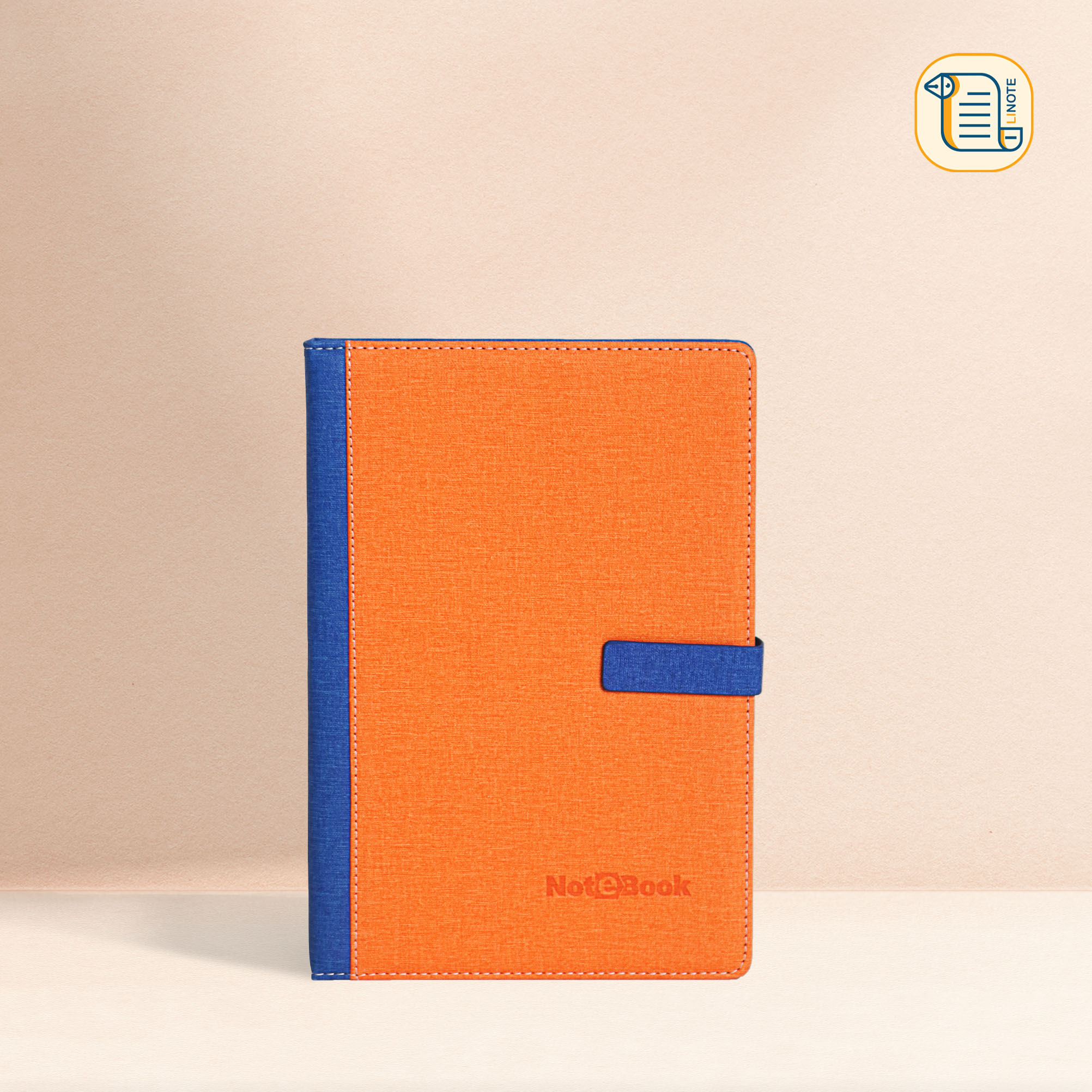Sổ tay B5 kẻ ngang NOTEBOOK bìa da PU vân vải khuy từ 70gsm, 200 trang, cài bút